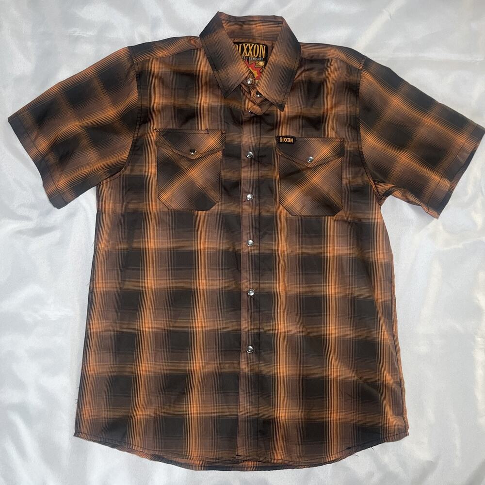 Dixxon Shirt Mens Size M Black Orange Plaid Pearl Snap D-Lux Bamboo The Hardin